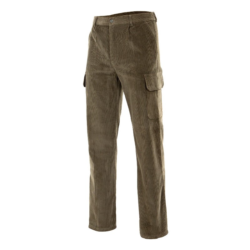 Pantalón de trabajo multibolsillos de pana con pinzas y goma en la cintura